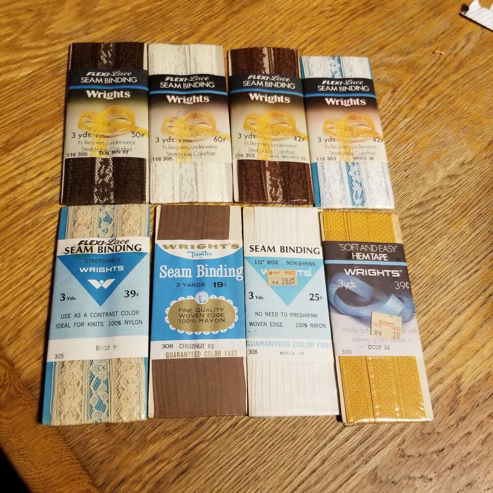 Vintage sewing lot of Wrights seam binding and hem tape sealed old stock